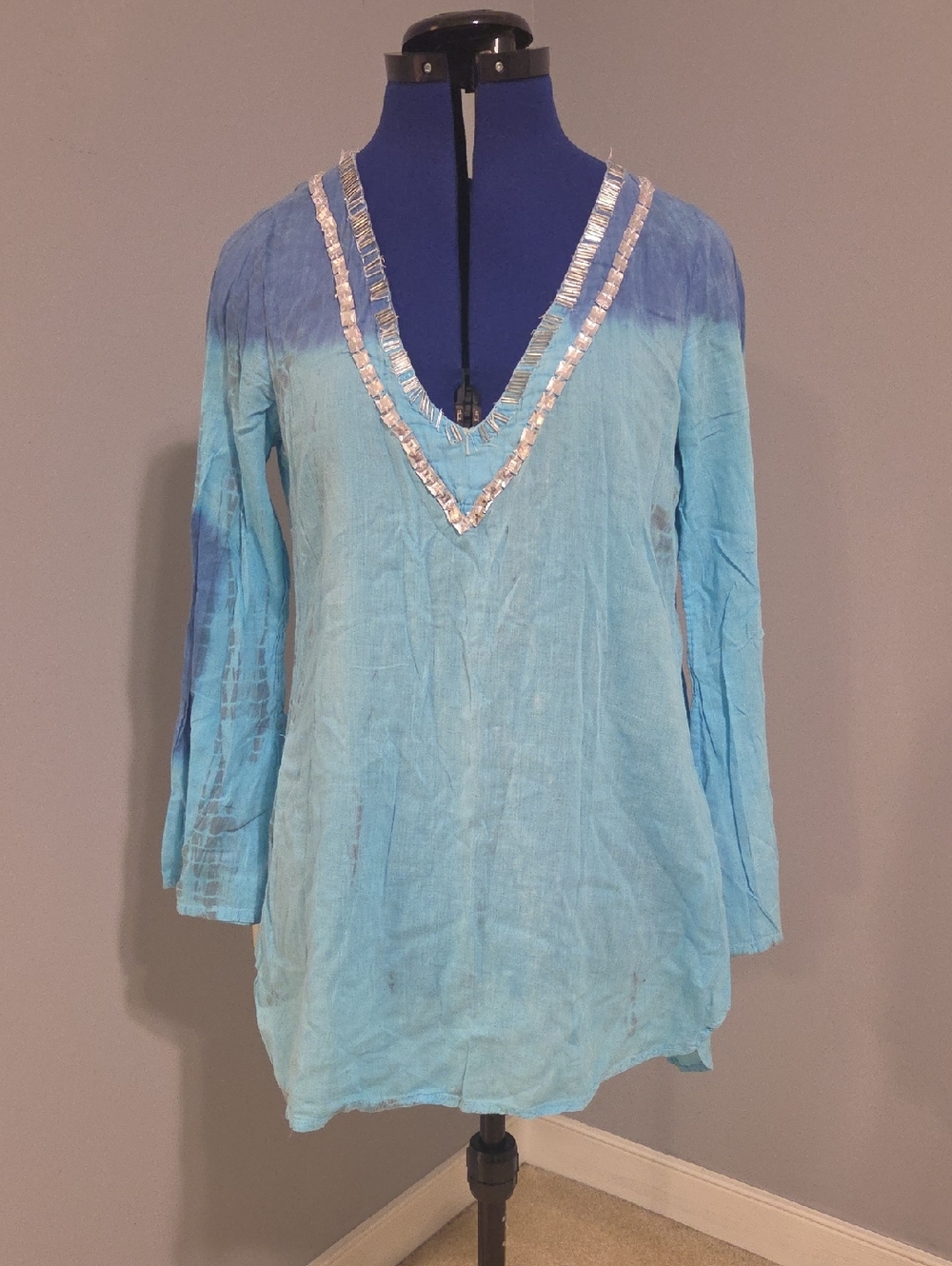 Raviya Blue Ombre V-Neck Swim Coverup with Metallic Trim